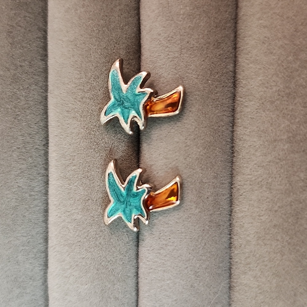 925 Silver backed enamel palm tree earrings